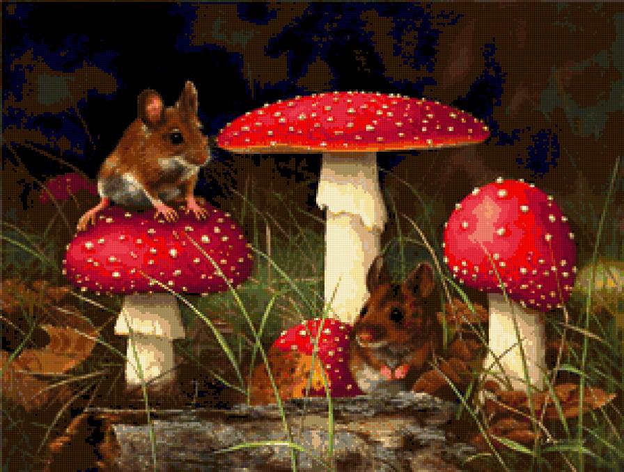 Лесные жители. - животные, грибы, природа, мышки - предпросмотр