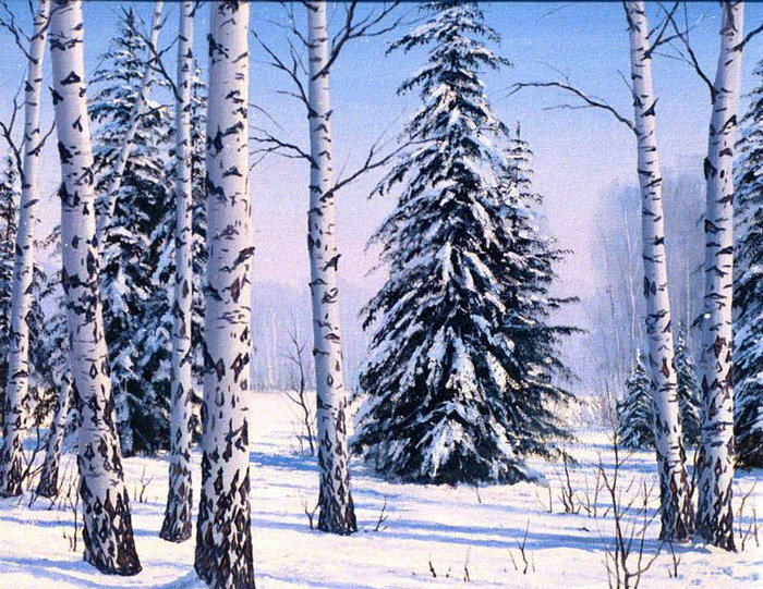 №219437 - пейзаж, зима, снег, картина, природа, лес - оригинал