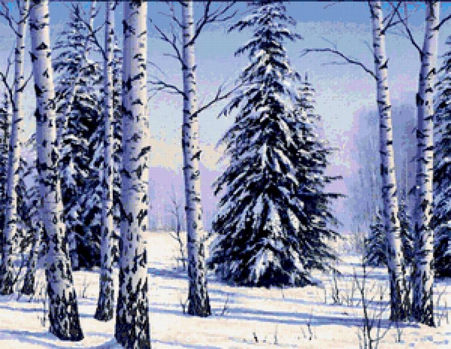 №219437 - картина, зима, природа, снег, лес, пейзаж - предпросмотр