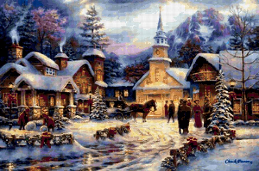 Художник Чак Пинсон - зима, городской пейзаж, живопись - предпросмотр