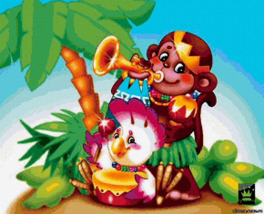 ДЕТЯМ - сказка, попугай, джунгли, обизяна, сказочные герои, пальма - предпросмотр