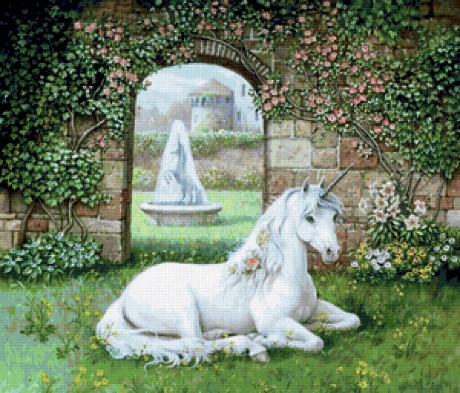 Сад единорога - фентези, лошадь, единорог, кони, лошади, любовь, миф - предпросмотр