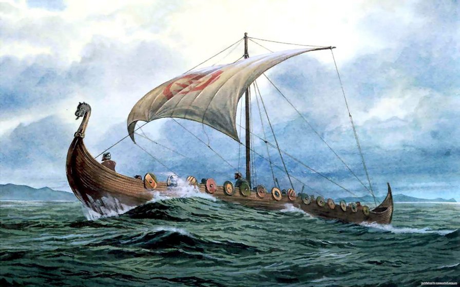 корабль викингов - море, корабль, викинги - оригинал