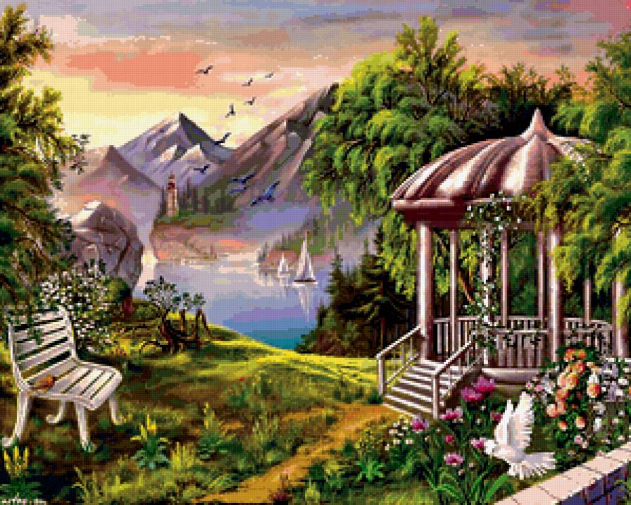 пейзаж - картина, пейзаж, живопись, природа, лес, река, парк - предпросмотр