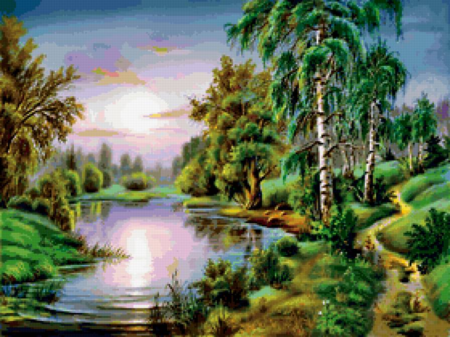 пейзаж - пейзаж, живопись, парк, лес, картина, река, природа - предпросмотр