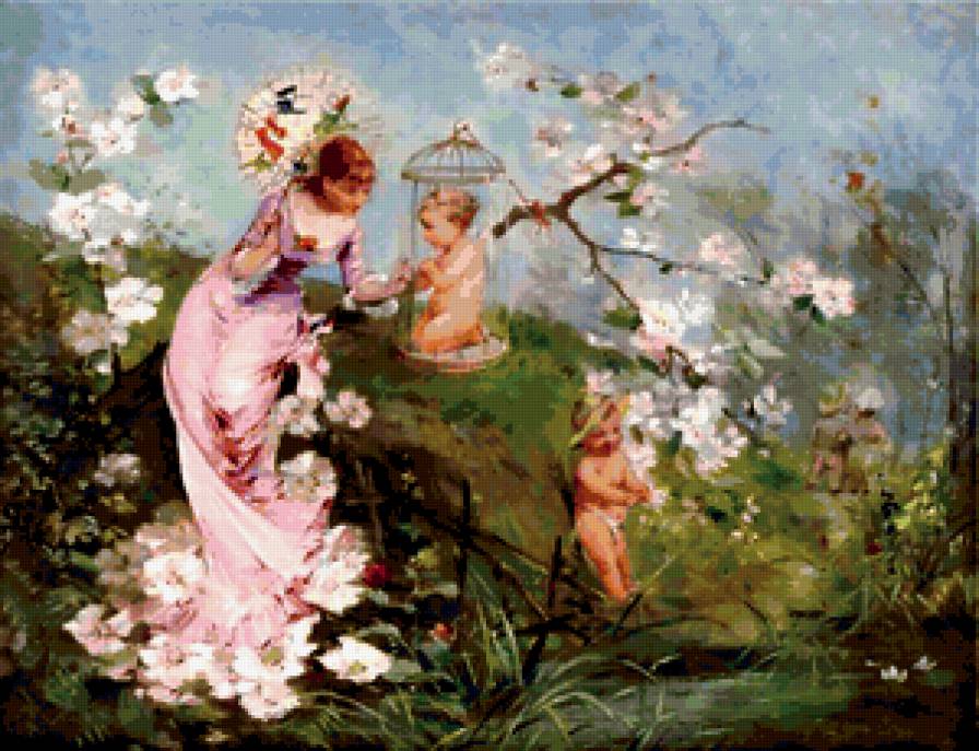 картина - природа, вода, река, весна, картина, живопись - предпросмотр