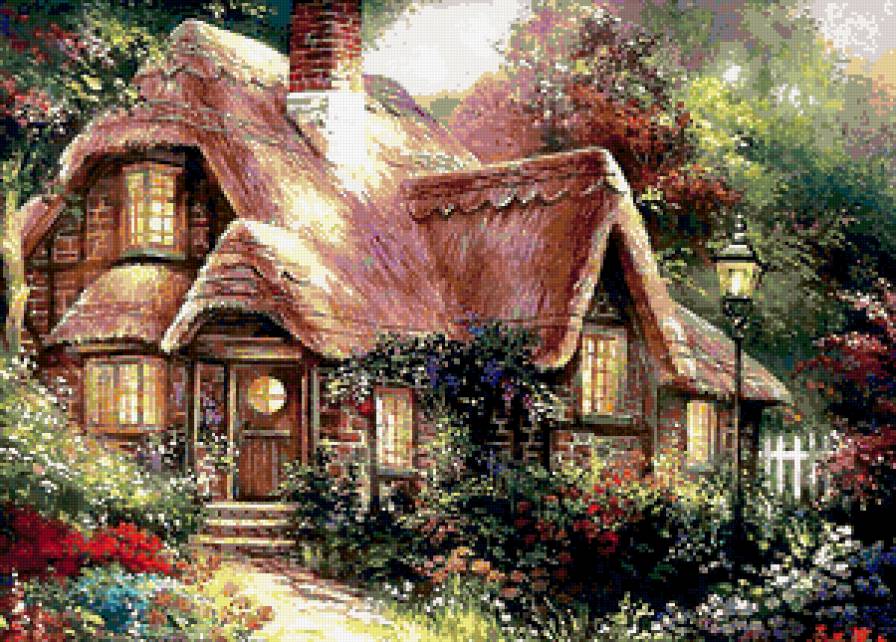 Дом родной - цветы, уютный уголок, лес, домик, река - предпросмотр