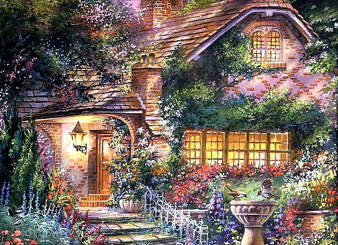 Уютный домик - лес, уютный уголок, цветы, домик - оригинал