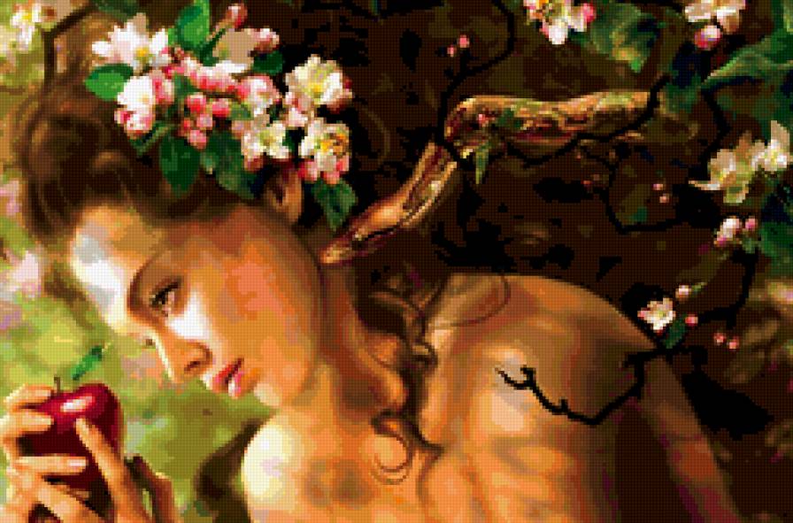 ева - змей, девушка, соблазм, религия, картина, ева - предпросмотр