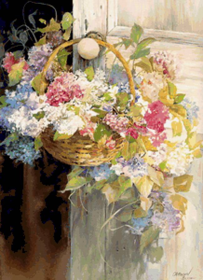 Корзина цветов. - цветы., натюрморт - предпросмотр