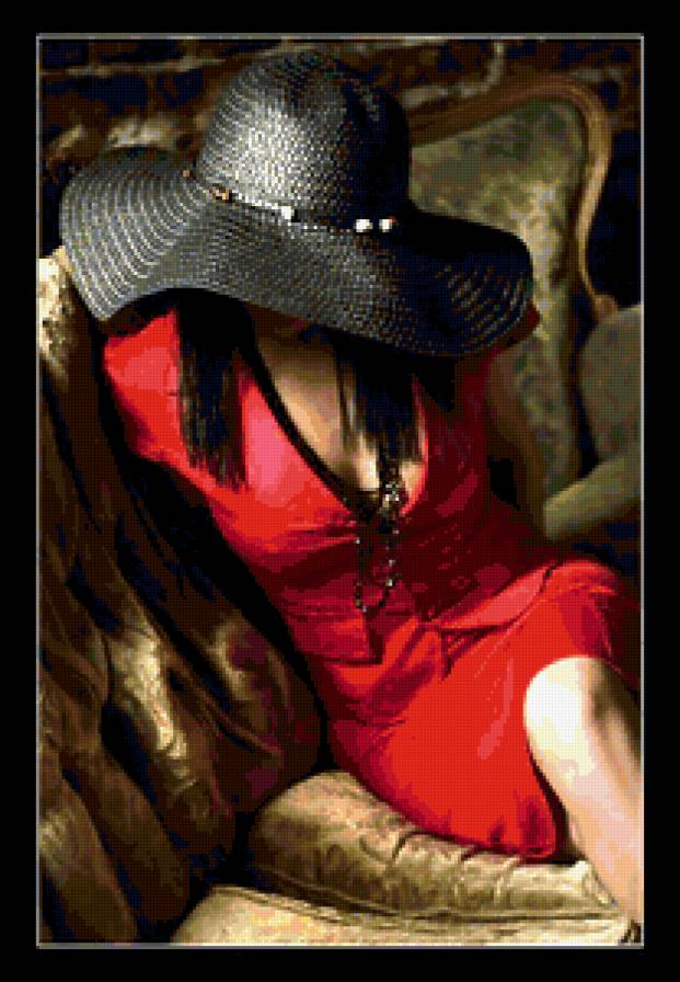 девушка-загадка - шляпа, красное, девушка, женщина - предпросмотр