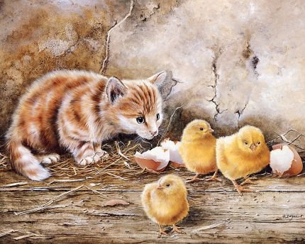 Охотник - кот, цыплята, охота - оригинал