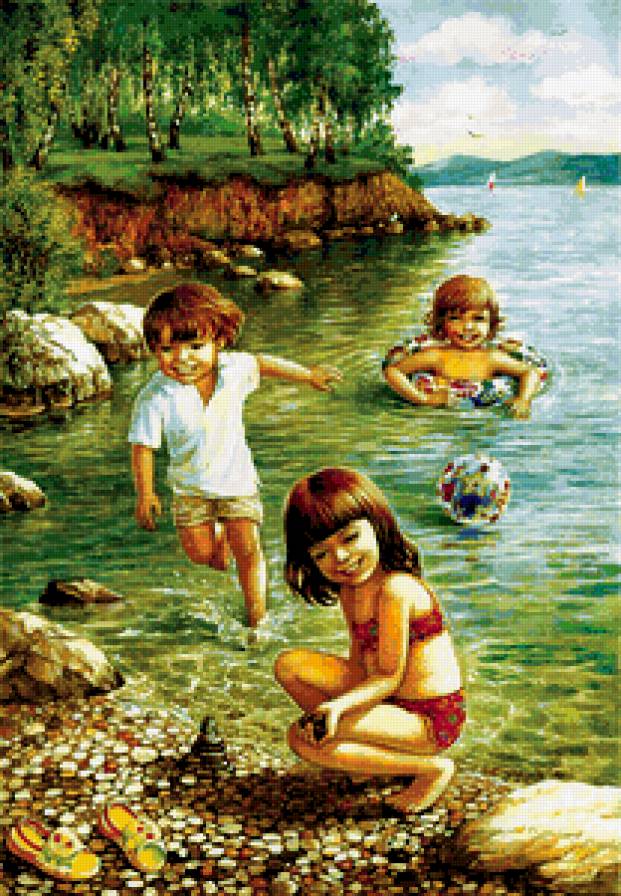 Счастливое детство.... - природа, река, дети - предпросмотр