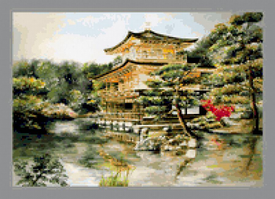 китайский пейзаж - восток, панно, беседка, китай, пейзаж, картина - предпросмотр