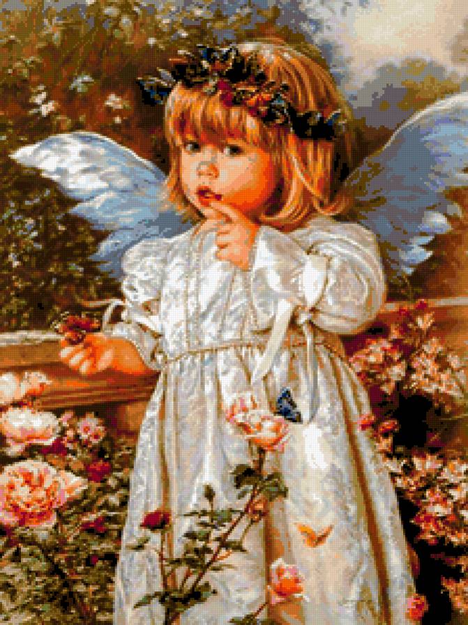 №222334 - цветы, картина, дети ангелы - предпросмотр