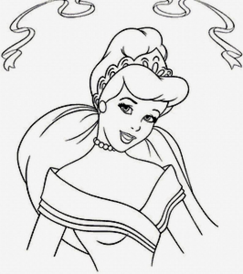 монохром - контур, принцессы диснея, монохром, мультик - предпросмотр