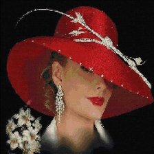 Схема вышивки «Дама в красной шляпе»