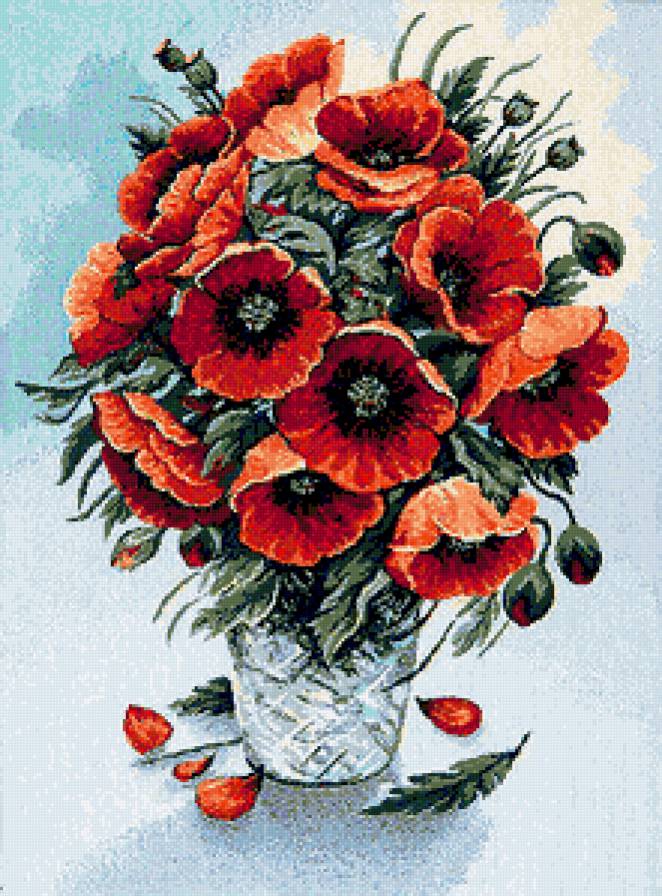 Маки в белой вазе - букет, живопись, цветы, натюрморт, картина, маки, мак, ваза - предпросмотр