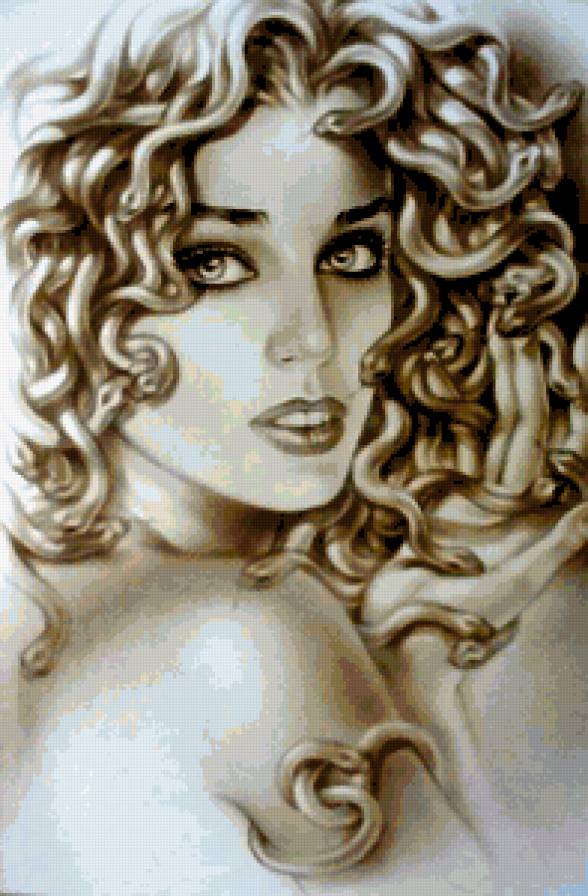 Медуза Горгона - монохром, женский образ, горгона, черно-белый, фэнтези, миф - предпросмотр