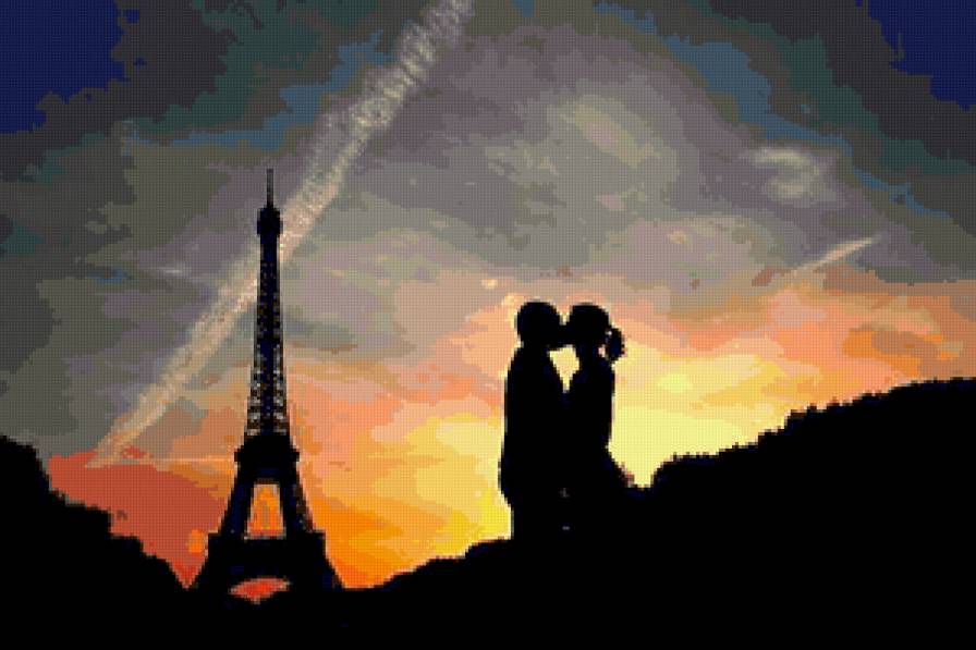 Страстная парочка - свидание, франция, мужчина, эйфелева башня, двое, девушка, пара, париж - предпросмотр