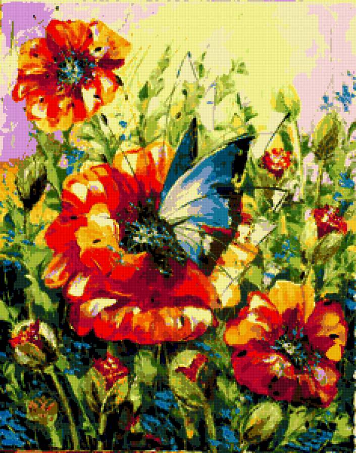 Маки и бабочки - цветы - предпросмотр