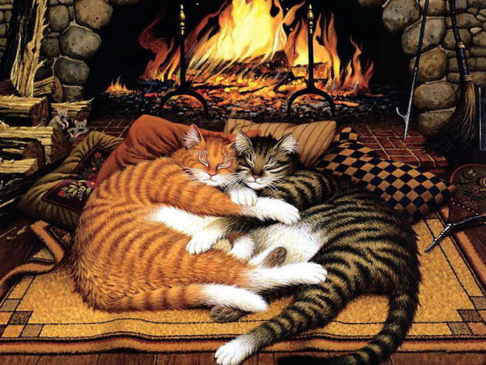 Любофф - коты, камин - оригинал