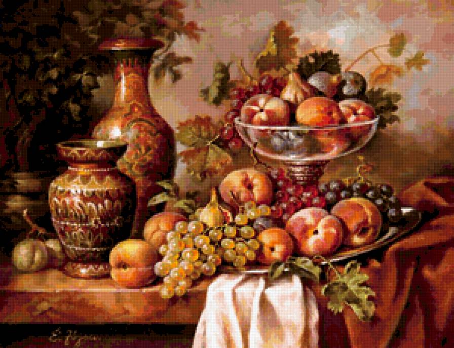 НАТЮРМОРТ - виноград, кувшин, фрукты, персик, инжыр - предпросмотр