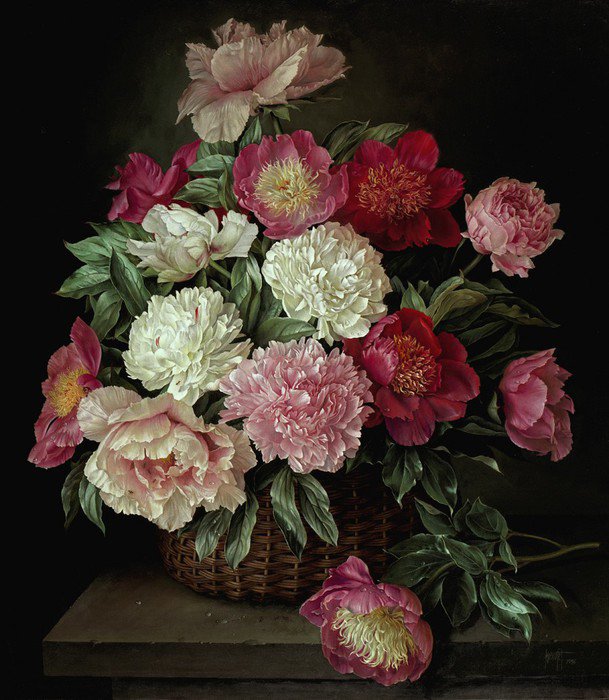 НАТЮРМОРТ - цветы, пионы, карзина - оригинал