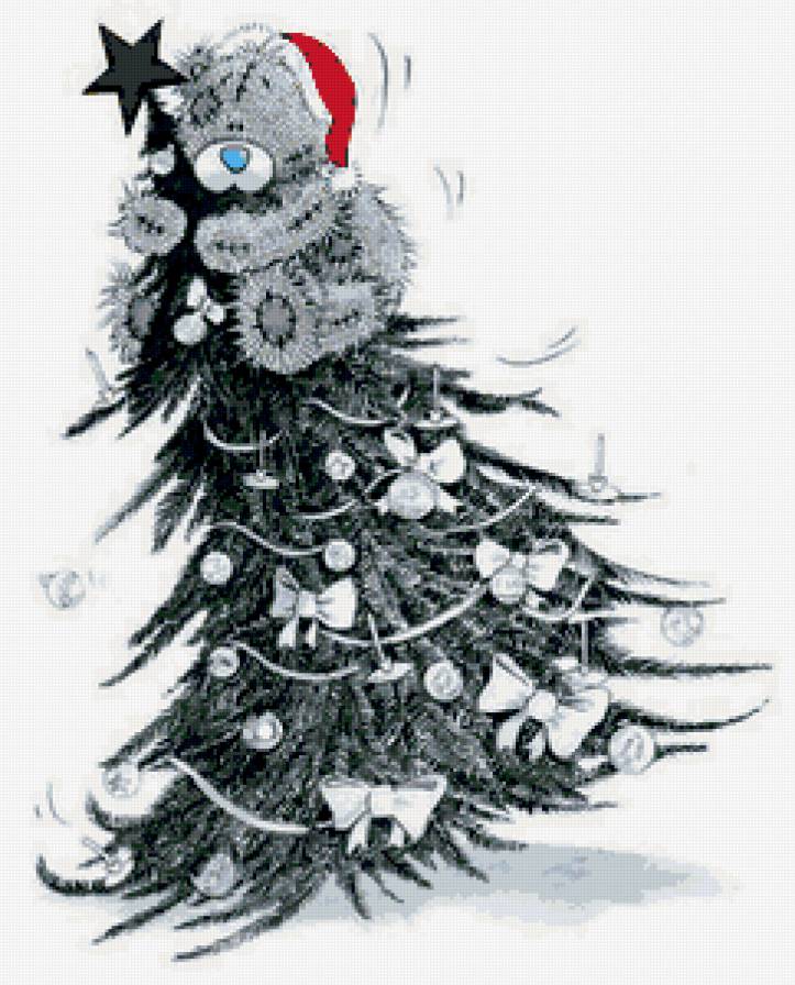 черно-белое - мишка, новый год, животные, елка, тедди - предпросмотр