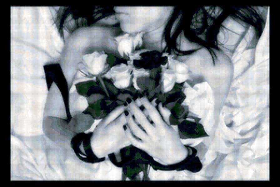 черно-белое - люди, монохром, цветы розы, лица, чувства, девушка, тоска - предпросмотр