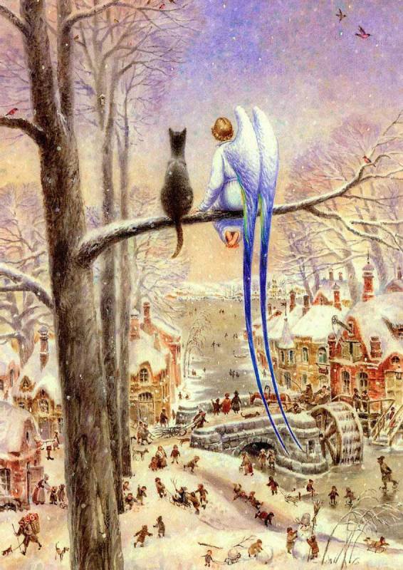 картина 2 - ангел, город, кот - оригинал