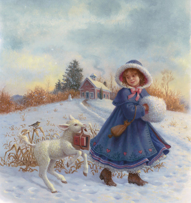 Зимняя прогулка - зима, овечка, девочка - оригинал