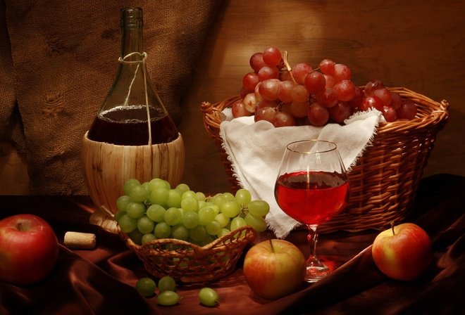 Натюрморт - вино, фрукты, натюрморт - оригинал