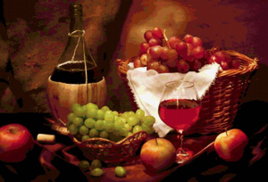Натюрморт - вино, натюрморт, фрукты - предпросмотр