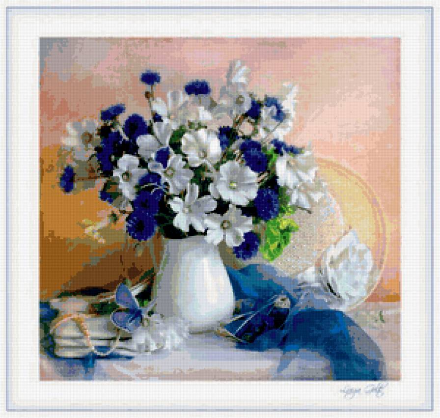 синий натюрморт - натюрморт, цветы - предпросмотр