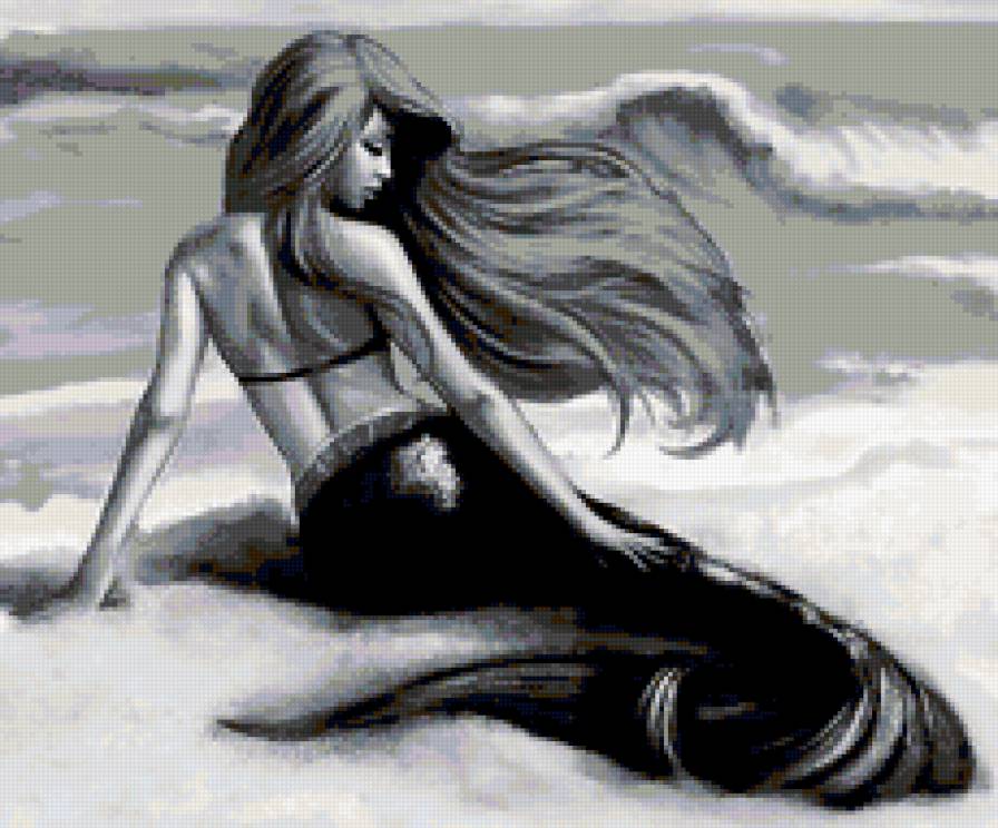 русалка - русалка, девушка, черно-белое, море - предпросмотр