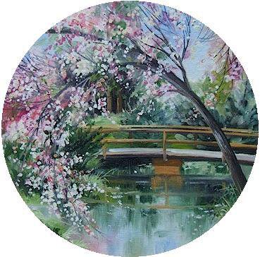 Природа - цветение, сад, дерево, мостик, цветы - оригинал