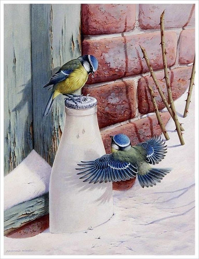 Зимний пейзаж - птицы - оригинал