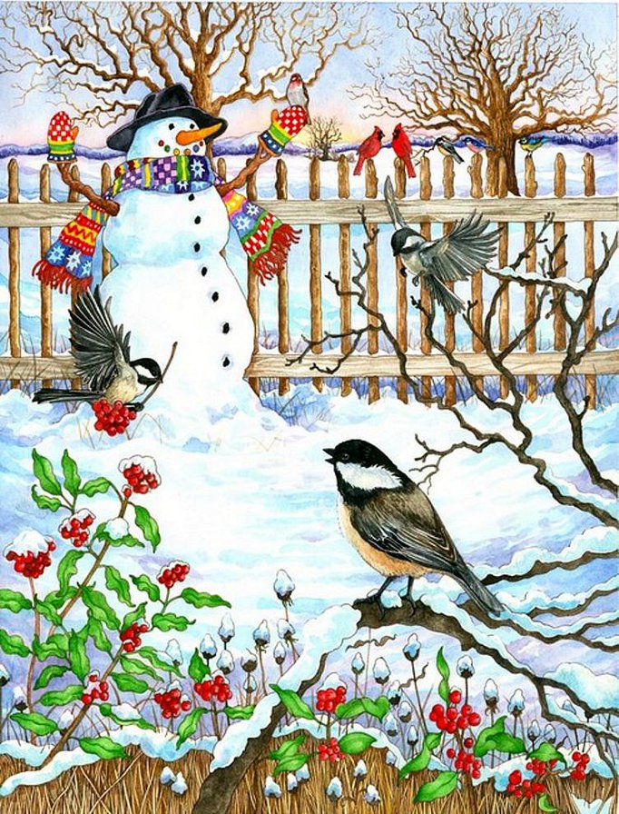 Зимний пейзаж - птицы - оригинал