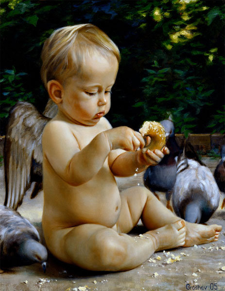 Ангелок - ангел, голуби, дети - оригинал