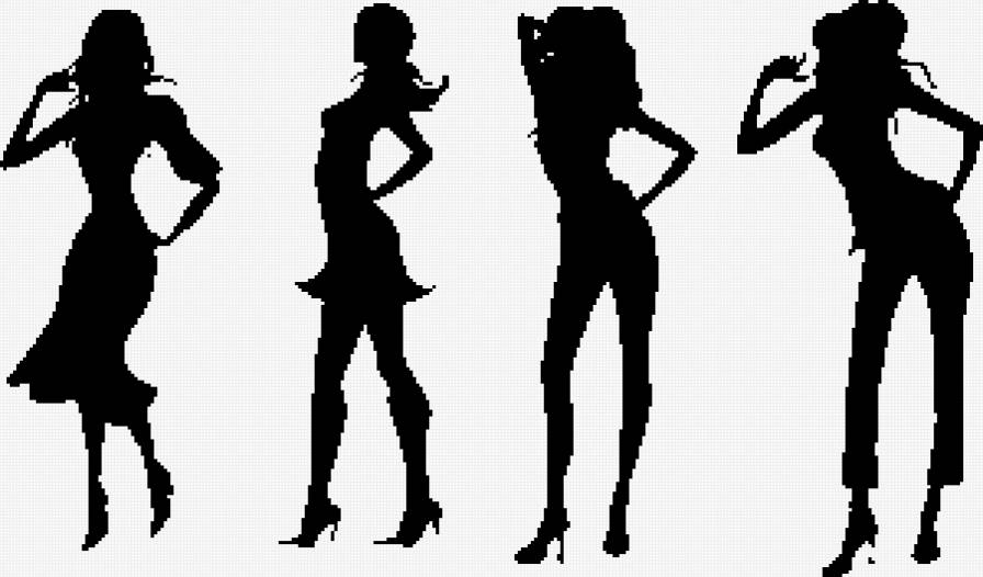 Женские силуэты - черно-белое, девушка, женщина, силуэт - предпросмотр