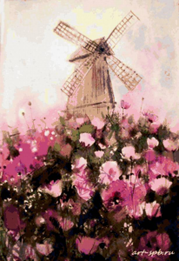 Мельница - мельница, цветы - предпросмотр