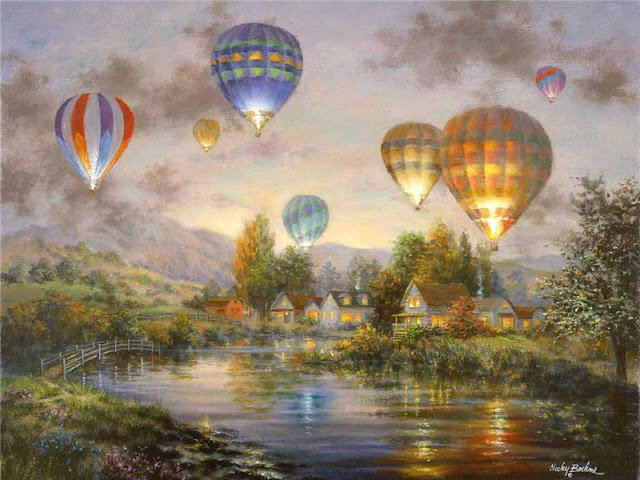 Воздушные шары - река, воздушный шар, пейзаж - оригинал