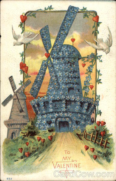 Мельница - цветы, мельница, сердце, валентинка - оригинал