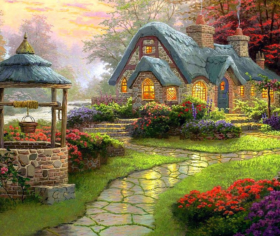 После дождя - дождь, домик, колодец, коттедж - оригинал