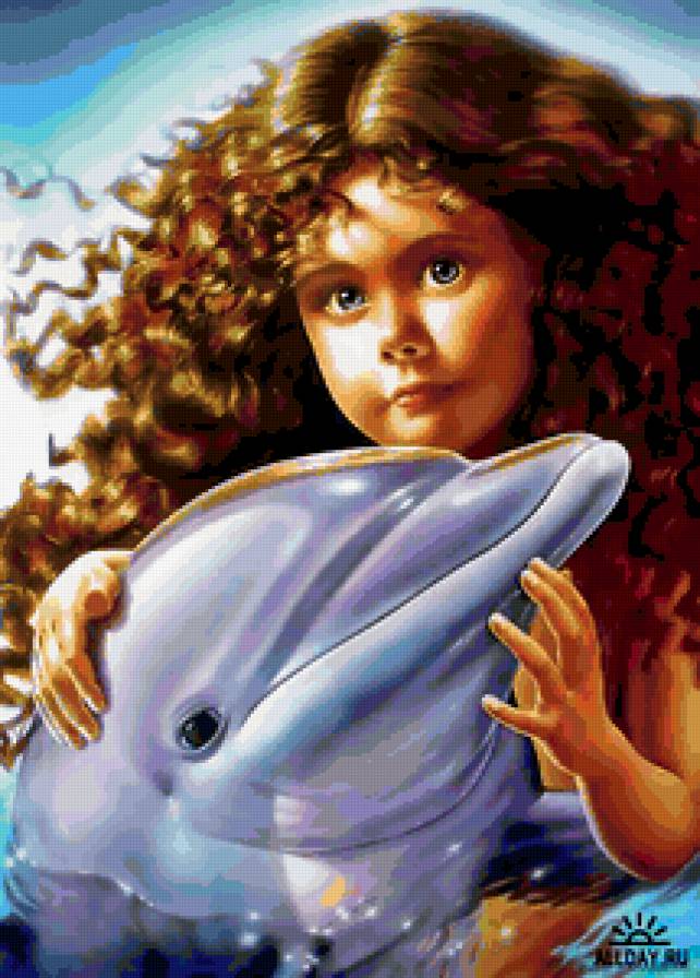 Девочка и дельфин - дельфин, девочка, дружба - предпросмотр