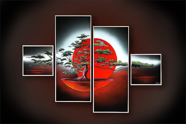 ПОЛИПТИХ "ЗАКАТ" - япония, триптих, сакура, полиптих, пейзаж, закат - оригинал