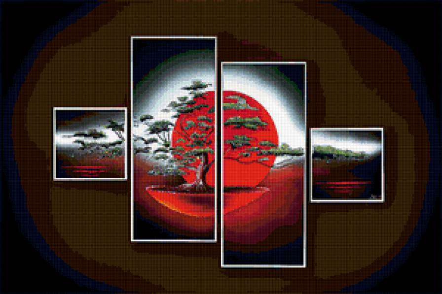 ПОЛИПТИХ "ЗАКАТ" - полиптих, сакура, закат, триптих, пейзаж, япония - предпросмотр