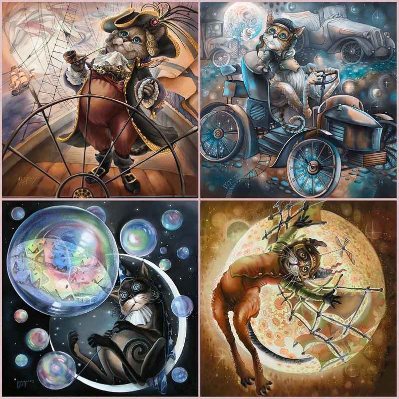 КОШАЧИЙ МИР - диптих, мусики, киски, полиптих, мурляшки, кошки, триптих - оригинал