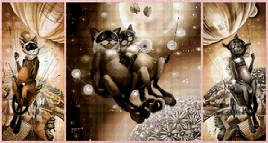 КОШАЧИЕ МЕЧТЫ - киски, мусики, кошки, мурляшки, полиптих, триптих, мечты, диптих - предпросмотр